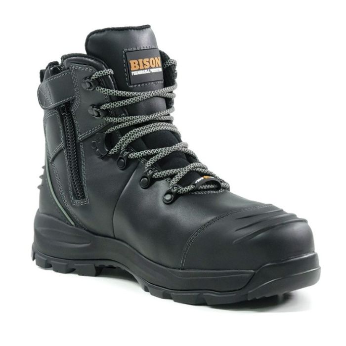 FA101B-Black Bison XT Lace up - Zip Side Safety Boot