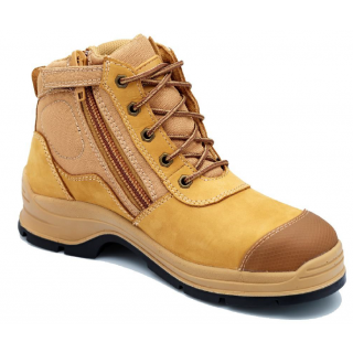 FB318 Blundstone Wheat Lace Up-Zip Side Safety Boot