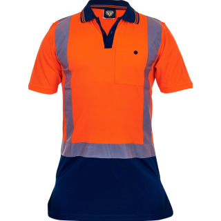 HS1211-Orange/Navy, Caution Hi-Vis D/N Microfibre Polo