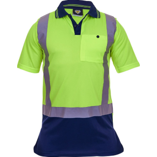 HS1211-Yellow/Navy, Caution Hi-Vis D/N Microfibre Polo