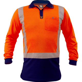 HS1213-Orange/Navy, Caution Hi-Vis D/N L/S Microfibre Polo