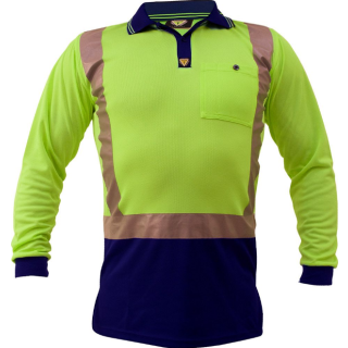 HS1213-Yellow/Navy, Caution Hi-Vis D/N L/S Microfibre Polo