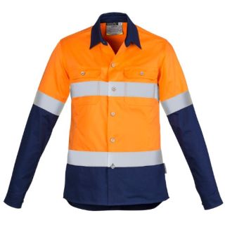 HS123 -Orange/Navy, Womens Industrial Long Sleeve Shirt - Hoop Taped