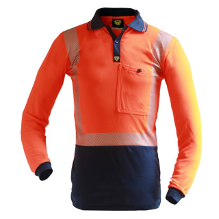 HS1233-Orange/Navy, D/N L/S Segmented Tape Microfibre Polo