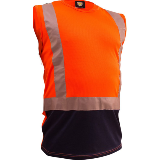 HS1412-Orange/Navy, Caution Hi Vis D/N Microfibre Singlet