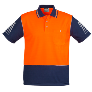 HS236 - Orange/Navy Syzmik Mens Hi Vis Zone Short Sleeve Polo