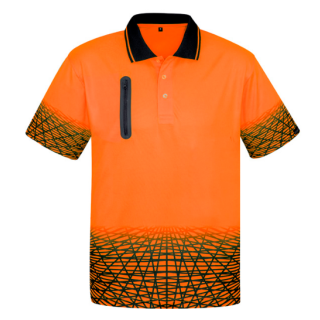 HS300 - Orange/Navy Syzmik Mens Hi Vis Tracks Short Sleeve Polo