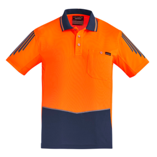 HS315 - Orange/Navy Syzmik Mens Hi Vis Flux Short Sleeve Polo