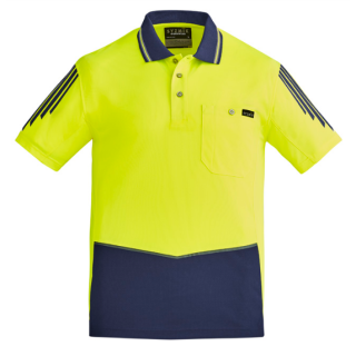 HS315 - Yellow/Navy Syzmik Mens Hi Vis Flux Short Sleeve Polo